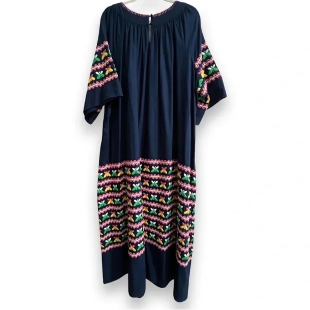 Frances Valentine Kaftan Butterfly Embroidered Dress In Navy Size 22 - Picture 3 of 11